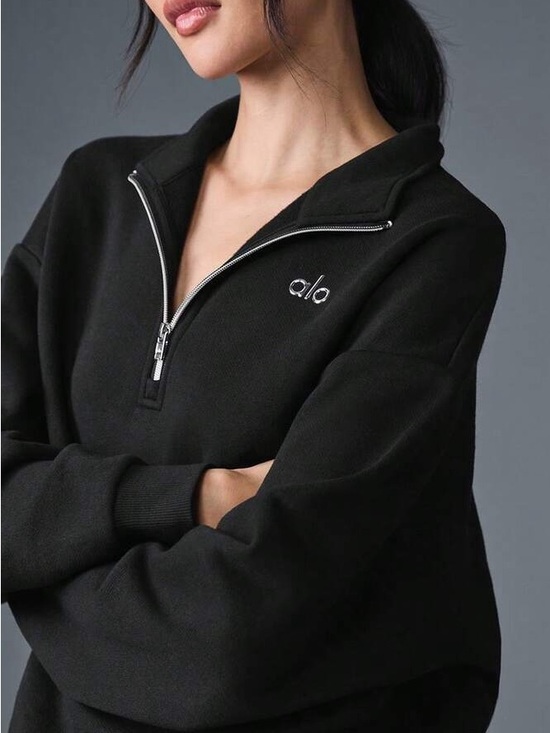 ALO Yoga Sweaters - Alo Yoga Accolade 1/4 Zip Pullover Black Oversized Fleece Sweatshirt Size Small
